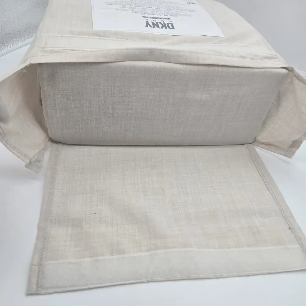 DKNY Pure California King Sheet Set 4pc Eco Melange BEIGE ECRU NEW Cotton/Poly